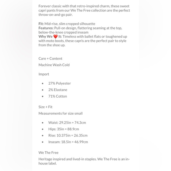 We The Free Carousel Pull-On Capris. Worn once. Super stretchy and flattering! - Picture 6 of 6